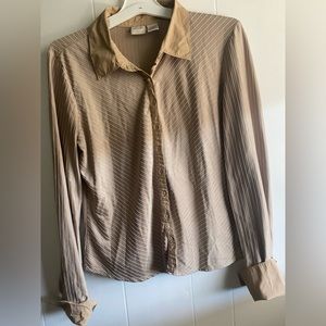 Beige collared button up with white stripes